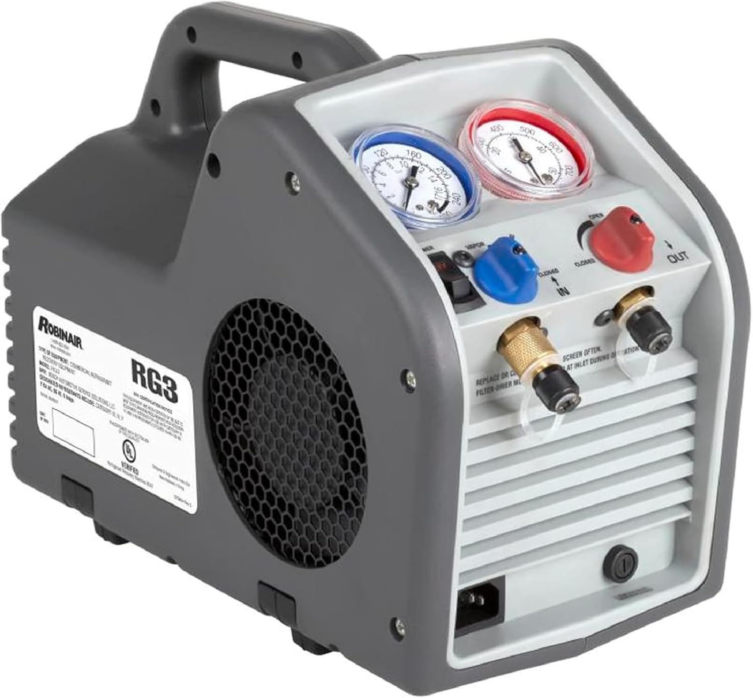 (Portable Refrigerant Recovery Machine – 115V, 60Hz, for Both Liquid and Vapor Refrigerant, White-Robinair